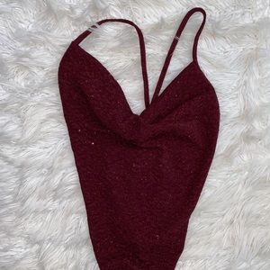 Sparkle cowl neck burgundy red bodysuit
